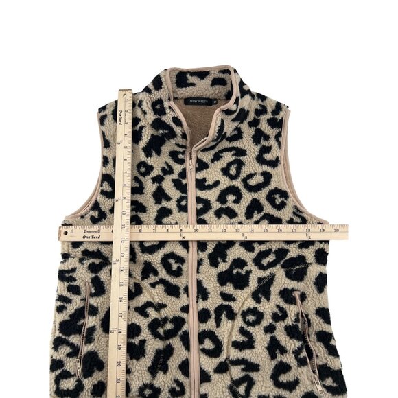 Merokeety Leopard Print Sherpa Fleece Vest Women's sz Medium Sleeveless Jacket - Picture 4 of 7